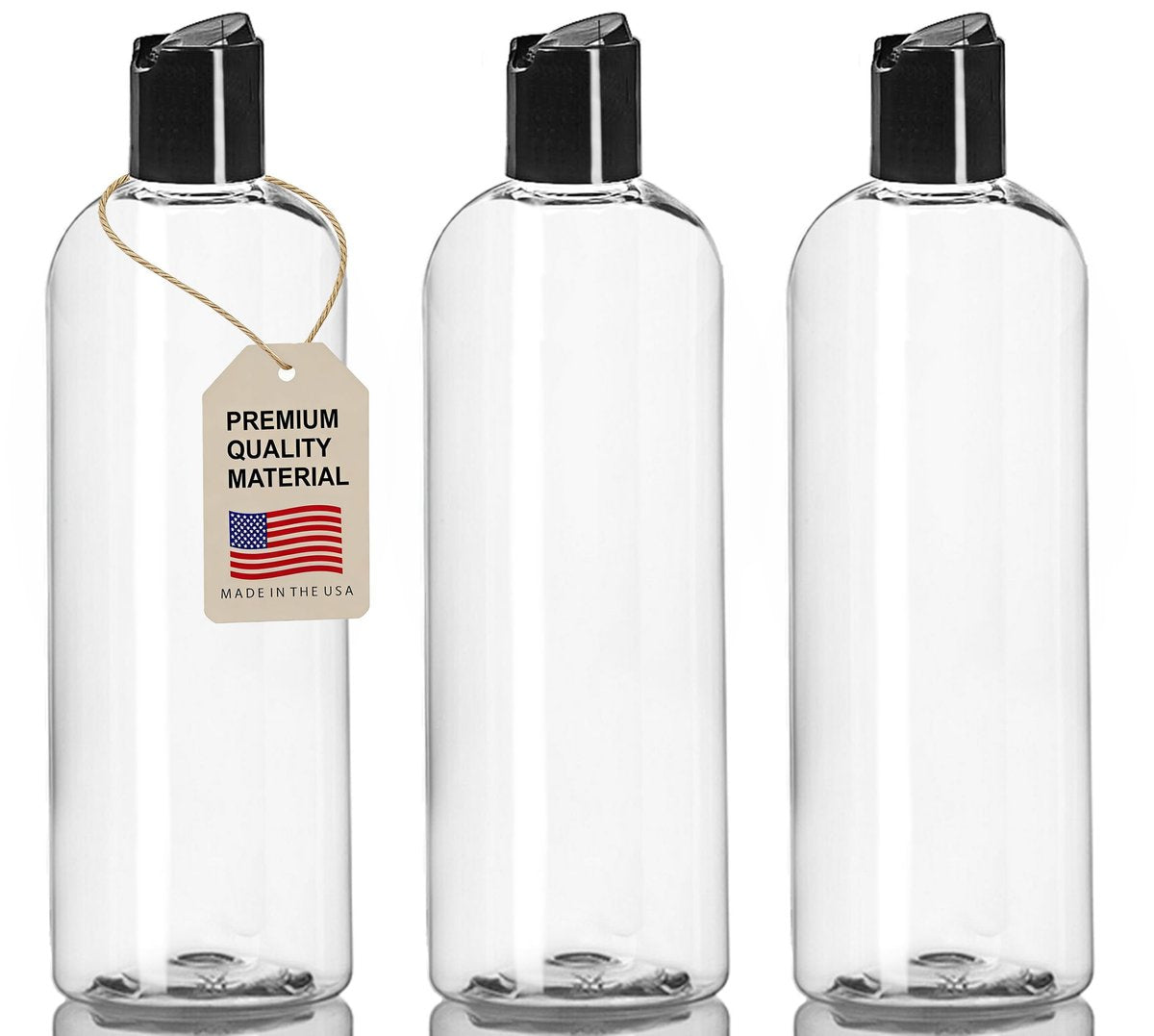 ljdeals 16 oz Klare Plastik-Nachfüllbare Quetschflaschen (3er-Pack), BPA-freie leere Reisebehälter mit auslaufsicheren Disc-Top-Verschlüssen für Shampoo, Lotion, Seife und Cremes, hergestellt in den USA