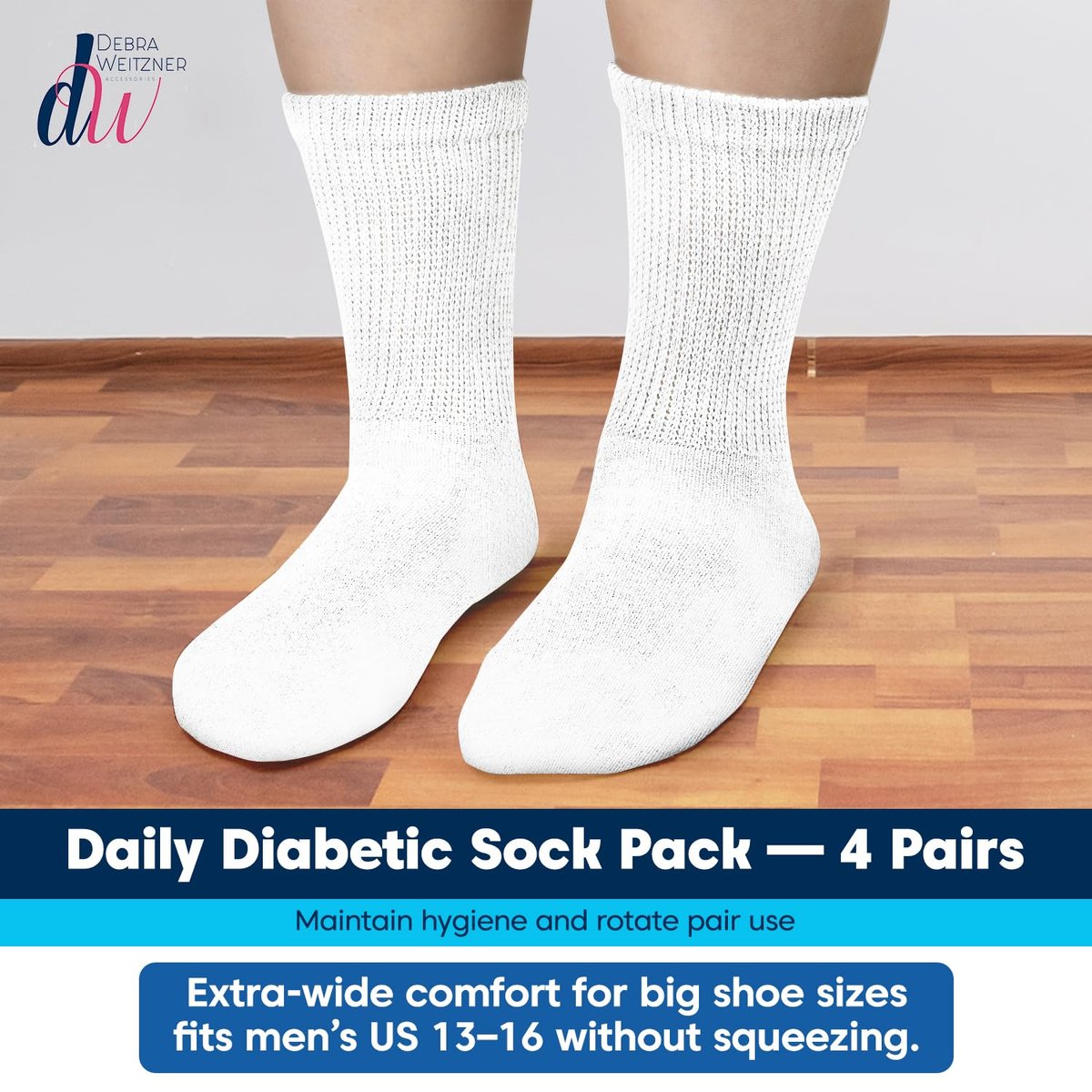 Debra Weitzner Große und Hohe Diabetikersocken für Herren Größe 13-15 Baumwolle Lockere Passform Crew Socken – 4 Paar