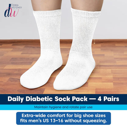 Debra Weitzner Große und Hohe Diabetikersocken für Herren Größe 13-15 Baumwolle Lockere Passform Crew Socken – 4 Paar