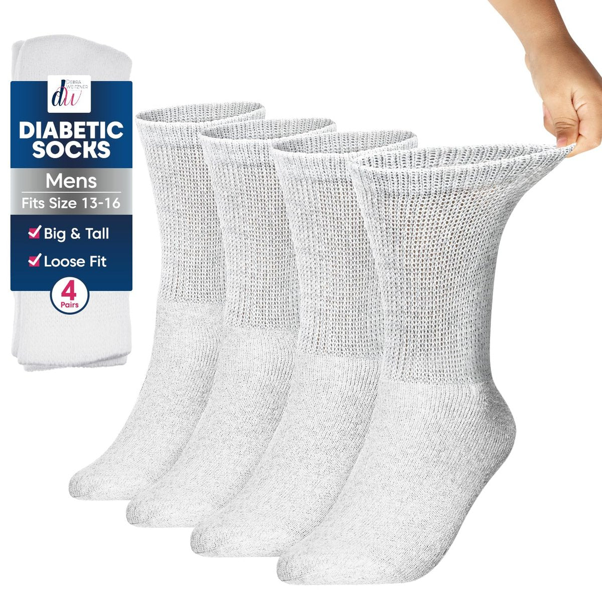 Debra Weitzner Große und Hohe Diabetikersocken für Herren Größe 13-15 Baumwolle Lockere Passform Crew Socken – 4 Paar