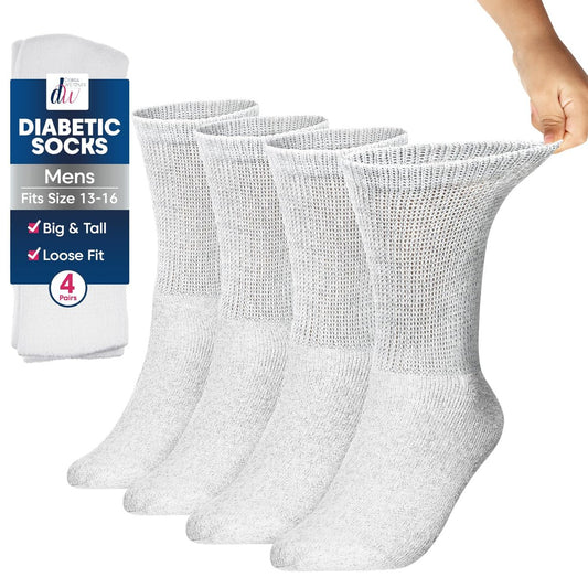 Debra Weitzner Große und Hohe Diabetikersocken für Herren Größe 13-15 Baumwolle Lockere Passform Crew Socken – 4 Paar