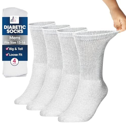 Debra Weitzner Große und Hohe Diabetikersocken für Herren Größe 13-15 Baumwolle Lockere Passform Crew Socken – 4 Paar