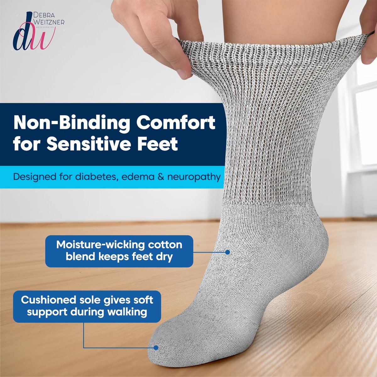 Debra Weitzner Große und Hohe Diabetikersocken für Herren Größe 13-15 Baumwolle Lockere Passform Crew Socken – 4 Paar