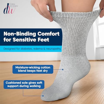 Debra Weitzner Große und Hohe Diabetikersocken für Herren Größe 13-15 Baumwolle Lockere Passform Crew Socken – 4 Paar