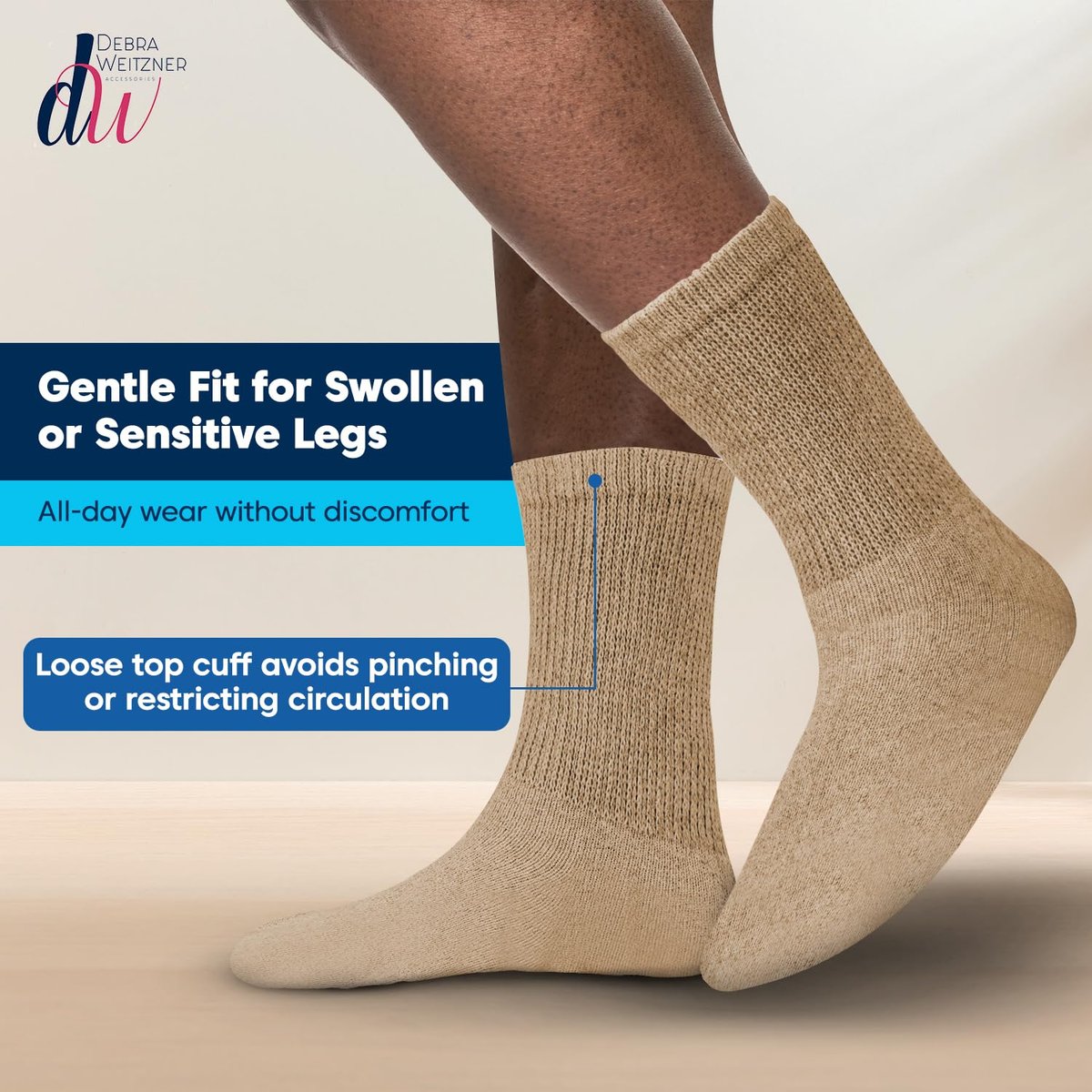 Debra Weitzner Große und Hohe Diabetikersocken für Herren Größe 13-15 Baumwolle Lockere Passform Crew Socken – 4 Paar