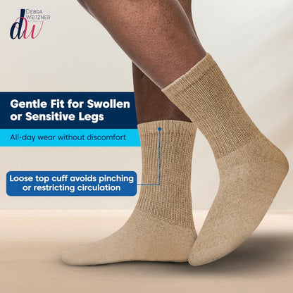 Debra Weitzner Große und Hohe Diabetikersocken für Herren Größe 13-15 Baumwolle Lockere Passform Crew Socken – 4 Paar
