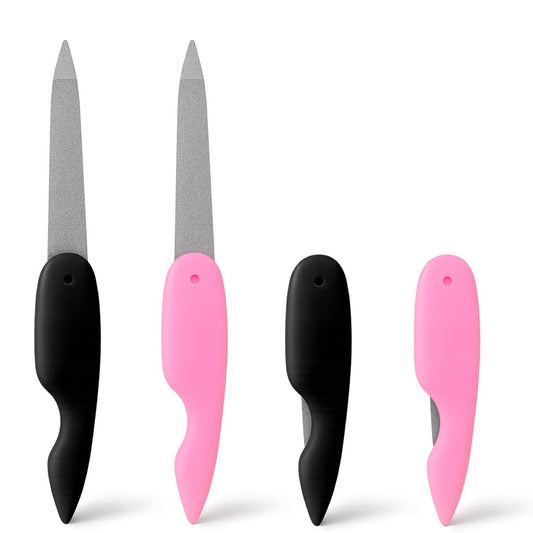 4er-Set Faltbare Metall-Nagelfeilen – Edelstahl, doppelseitig, für Männer und Frauen (2 Pink + 2 Schwarz)