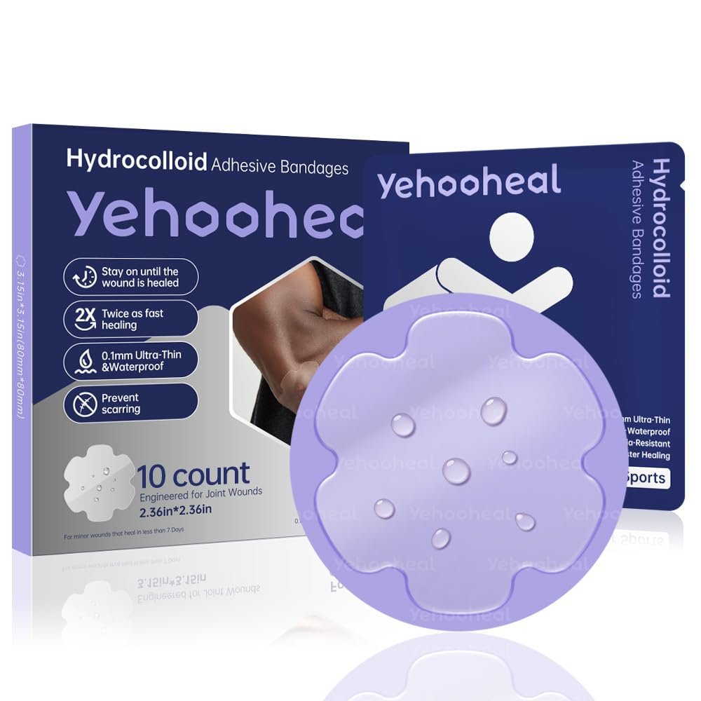 yehooheal Hydrokolloid Wundauflage – 0,004 Zoll ultradünne Zweite Haut, wasserdicht, schnelle Heilung, weniger Narben, hält 7 Tage, für Outdoor-Erste Hilfe (HSA FSA geeignet)