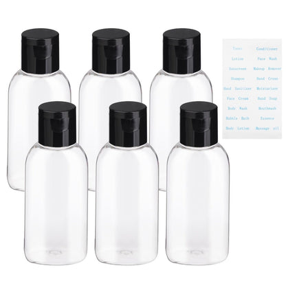Gungtien Reiseflaschen für Toilettenartikel, BPA-freie leere Quetschbehälter, 6er-Pack 50 ml nachfüllbare Quetschflaschen, auslaufsichere kleine Plastikshampooflaschen mit Etiketten