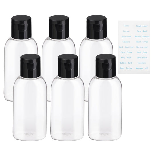 Gungtien Reiseflaschen für Toilettenartikel, BPA-freie leere Quetschbehälter, 6er-Pack 50 ml nachfüllbare Quetschflaschen, auslaufsichere kleine Plastikshampooflaschen mit Etiketten