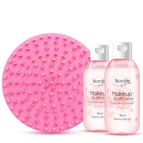 Norate Makeup Pinsel Reiniger Set – 3-teiliges Set mit Pinselreiniger Lösung + Reinigungsmatte, Tiefenreinigung Shampoo für Make-up Pinsel und Schwämme, sanfte Formel, tierversuchsfrei