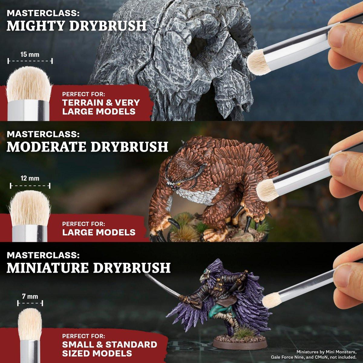 The Army Painter Masterclass Drybrush Set – 3 Größen Hobby Pinsel aus Ziegenhaar: 15mm Mighty Drybrush, 12mm Moderate Drybrush, 7mm Miniature Drybrush für Tabletop-Rollenspiele