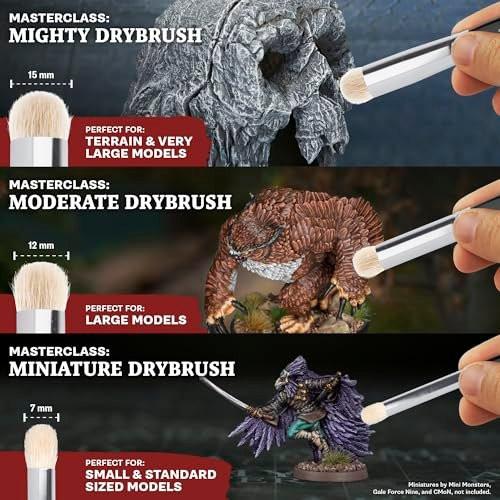 The Army Painter Masterclass Drybrush Set – 3 Größen Hobby Pinsel aus Ziegenhaar: 15mm Mighty Drybrush, 12mm Moderate Drybrush, 7mm Miniature Drybrush für Tabletop-Rollenspiele