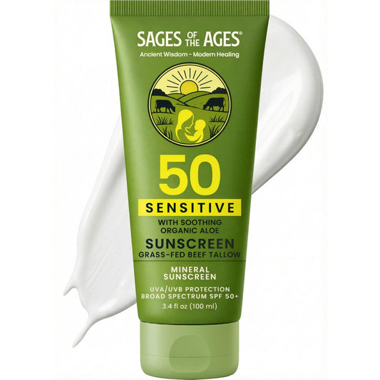 Bio-Grasgeflütterte Talg-Mineral-Sonnencreme SPF 50 – Kein Weißstich, Nicht-Nano-Zinkoxid, Riffreundlicher UVA/UVB-Schutz, Wasserbeständig 80 Min, Feuchtigkeitsspendend & Beruhigend mit Aloe Vera, Gesicht & Körper, 100 ml
