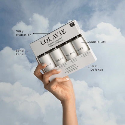 LolaVie Restore & Protect Travel Kit – TSA-zugelassenes Shampoo, Conditioner, Entwirrer & Leave-In – Vegan, tierversuchsfrei, farbsicher – für alle Haartypen