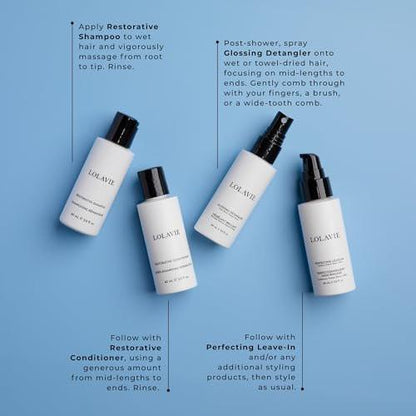 LolaVie Restore & Protect Travel Kit – TSA-zugelassenes Shampoo, Conditioner, Entwirrer & Leave-In – Vegan, tierversuchsfrei, farbsicher – für alle Haartypen