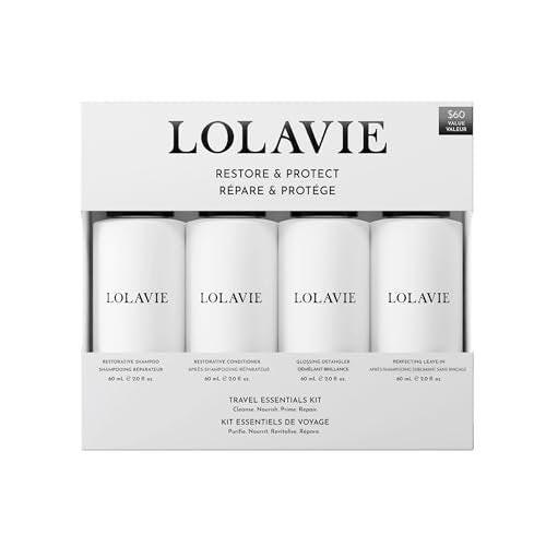 LolaVie Restore & Protect Travel Kit – TSA-zugelassenes Shampoo, Conditioner, Entwirrer & Leave-In – Vegan, tierversuchsfrei, farbsicher – für alle Haartypen