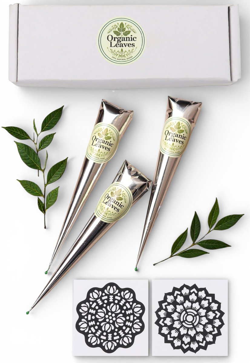 Organic Leaves - Hennakegel 3 × 30 g Pack | Hergestellt aus 100 % natürlichen Hennablättern | Fertig gefüllte Kegel für langanhaltende Farbe | Chemiefrei & Premiumqualität