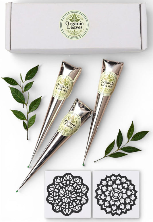 Organic Leaves - Hennakegel 3 × 30 g Pack | Hergestellt aus 100 % natürlichen Hennablättern | Fertig gefüllte Kegel für langanhaltende Farbe | Chemiefrei & Premiumqualität