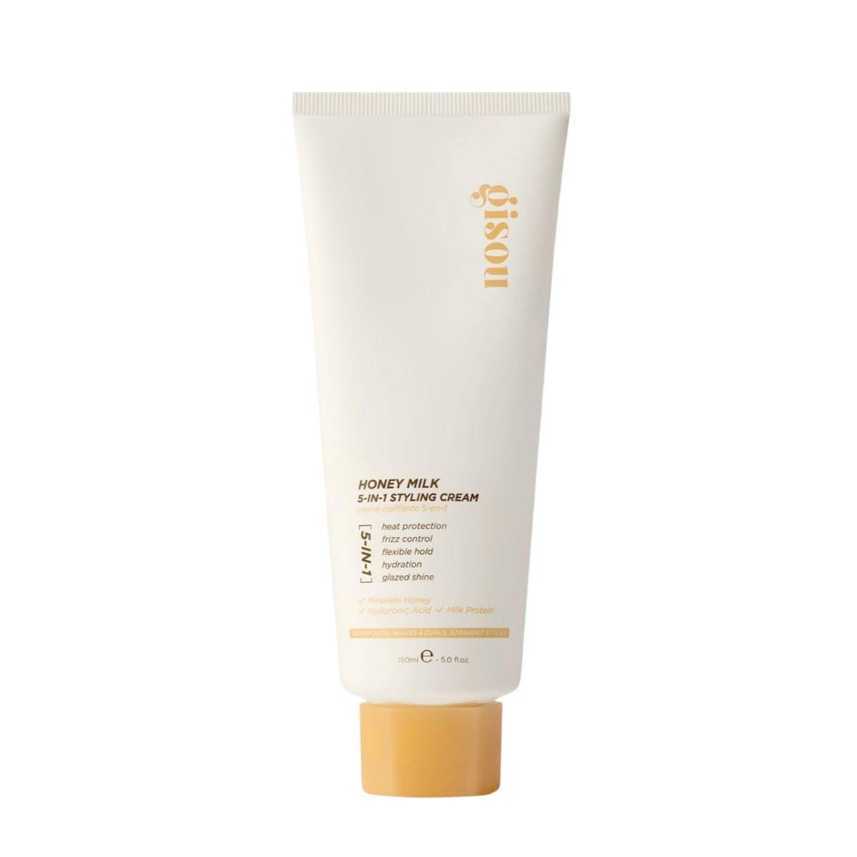 Gisou Honey Milk 5-in-1 Styling Cream – Hitzeschutz, Feuchtigkeit, Frizz-Kontrolle, glänzender Glanz & flexibler Halt mit Mirsalehi-Honig & hydrolysiertem Milchprotein, 150 ml