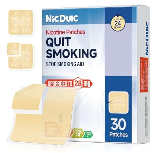 NicDuic Nikotinpflaster Upgrade 28 mg, verstellbares 4-teiliges Design 7 mg/14 mg/21 mg/28 mg, transdermales System zur Raucherentwöhnung. Alle Stufen Raucherentwöhnungshilfen, die 24 h wirken – 30 Stück
