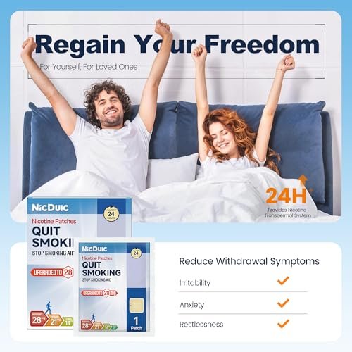NicDuic Nikotinpflaster Upgrade 28 mg, verstellbares 4-teiliges Design 7 mg/14 mg/21 mg/28 mg, transdermales System zur Raucherentwöhnung. Alle Stufen Raucherentwöhnungshilfen, die 24 h wirken – 30 Stück