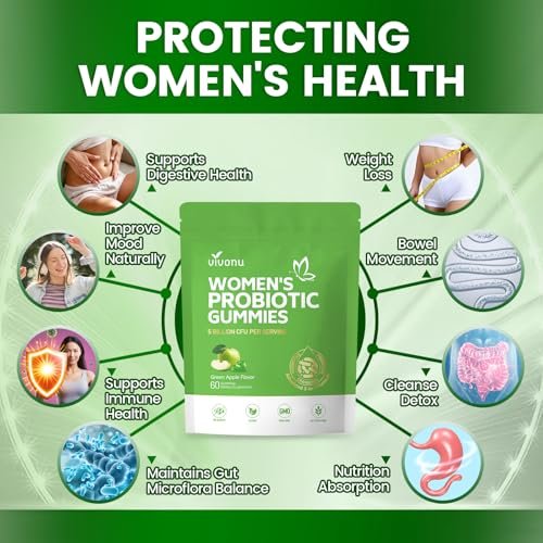 VivoNu Probiotika für Frauen – Vegane Gummibärchen für vaginale Gesundheit & pH-Gleichgewicht (60 Stück, grüner Apfel)