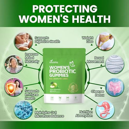 VivoNu Probiotika für Frauen – Vegane Gummibärchen für vaginale Gesundheit & pH-Gleichgewicht (60 Stück, grüner Apfel)