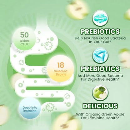 VivoNu Probiotika für Frauen – Vegane Gummibärchen für vaginale Gesundheit & pH-Gleichgewicht (60 Stück, grüner Apfel)