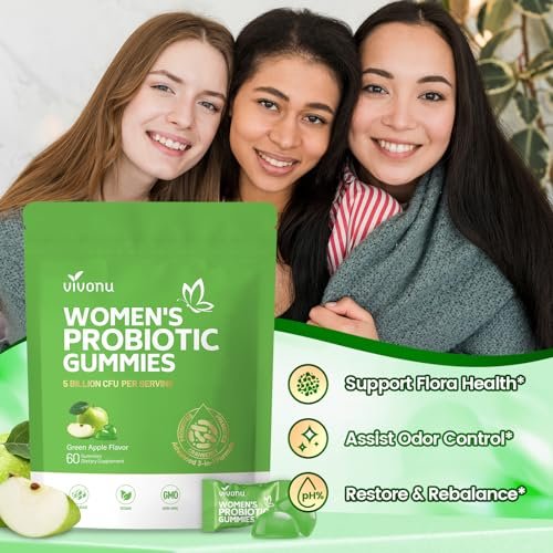 VivoNu Probiotika für Frauen – Vegane Gummibärchen für vaginale Gesundheit & pH-Gleichgewicht (60 Stück, grüner Apfel)