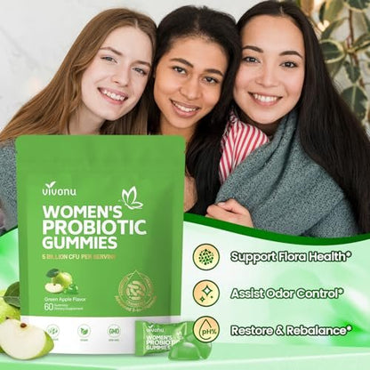 VivoNu Probiotika für Frauen – Vegane Gummibärchen für vaginale Gesundheit & pH-Gleichgewicht (60 Stück, grüner Apfel)