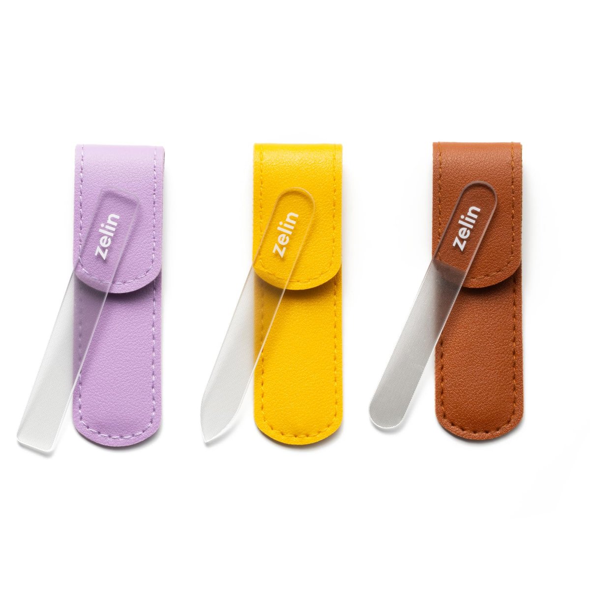 Zelin Premium Glas-Nagelfeile für Natürliche Nägel mit Ledertasche, 3 Stück Einseitig Kristall-Nagelfeilen für Stärkere, Glattere Nägel, Wiederverwendbares Maniküre-Werkzeug, Ideales Valentinstagsgeschenk für Sie