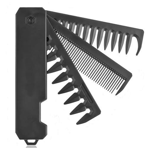 KAIOULU 3-in-1 Herren Klappbarer Taschenkamm aus Kunststoff – Feiner und grober Zahn, faltbar, ideal für Reisen, Bart- und Haarpflege, tägliches Styling unterwegs