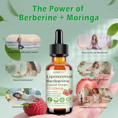 Liposomales Berberin Präparat 1500 mg, 2-in-1 Extra Stärke GLP-1 Moringa Berberin Tropfen für Stoffwechsel, Verdauung, Herzgesundheit & Vitamine für Frauen Männer Vegan Non-GMO, 30 Portionen