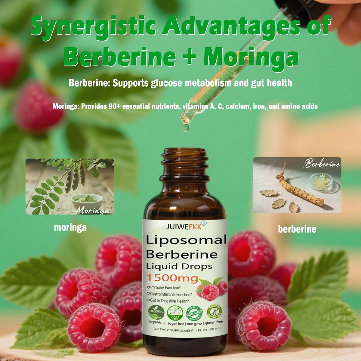 Liposomales Berberin Präparat 1500 mg, 2-in-1 Extra Stärke GLP-1 Moringa Berberin Tropfen für Stoffwechsel, Verdauung, Herzgesundheit & Vitamine für Frauen Männer Vegan Non-GMO, 30 Portionen