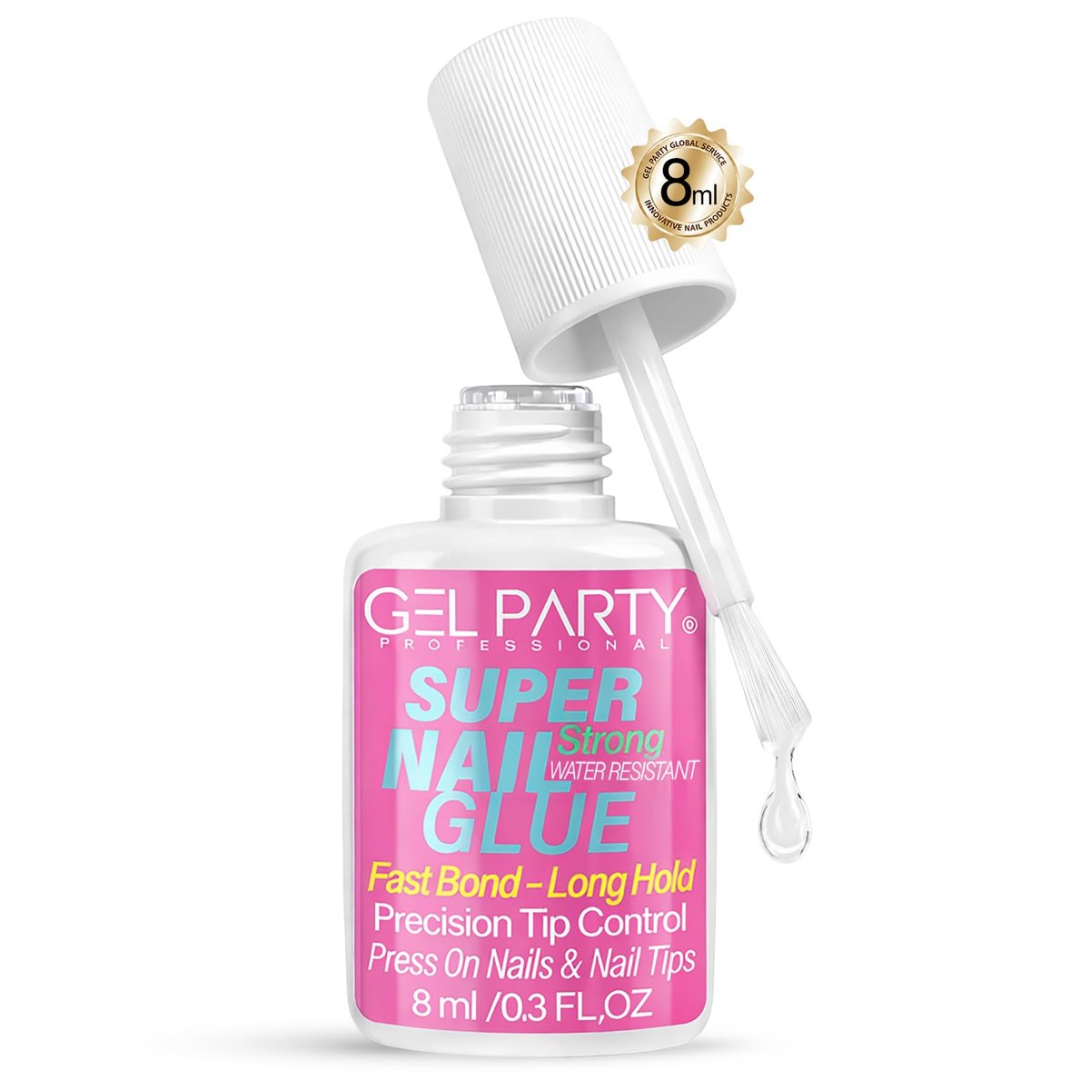 GELPARTY Superstarker Nagelkleber mit Pinsel für Press-On-Nägel & Tipps – Schnelltrocknender klarer Acryl-Nagelkleber (8 ml) – Langanhaltend, einfache Anwendung