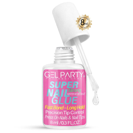 GELPARTY Superstarker Nagelkleber mit Pinsel für Press-On-Nägel & Tipps – Schnelltrocknender klarer Acryl-Nagelkleber (8 ml) – Langanhaltend, einfache Anwendung