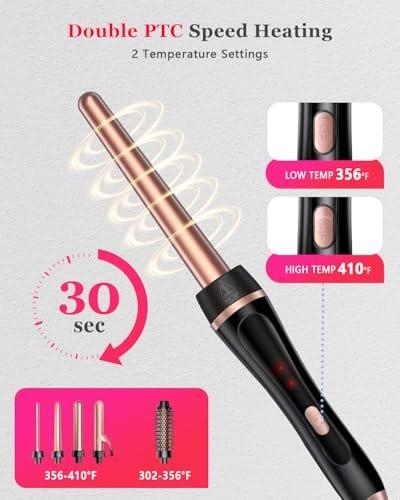 5-in-1 Lockenstab & Thermalbürsten-Set mit 4 austauschbaren Keramik-Aufsätzen (0,35-1,25 Zoll) – Schnellheizung, Dual-Voltage Reise-Haartool, Geburtstagsgeschenk für Frauen – Lockenwickler-Set für Locken und Blowout