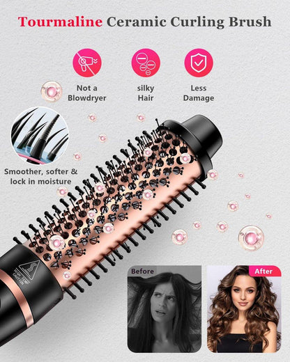 5-in-1 Lockenstab & Thermalbürsten-Set mit 4 austauschbaren Keramik-Aufsätzen (0,35-1,25 Zoll) – Schnellheizung, Dual-Voltage Reise-Haartool, Geburtstagsgeschenk für Frauen – Lockenwickler-Set für Locken und Blowout