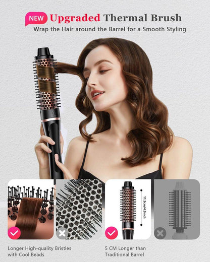 5-in-1 Lockenstab & Thermalbürsten-Set mit 4 austauschbaren Keramik-Aufsätzen (0,35-1,25 Zoll) – Schnellheizung, Dual-Voltage Reise-Haartool, Geburtstagsgeschenk für Frauen – Lockenwickler-Set für Locken und Blowout