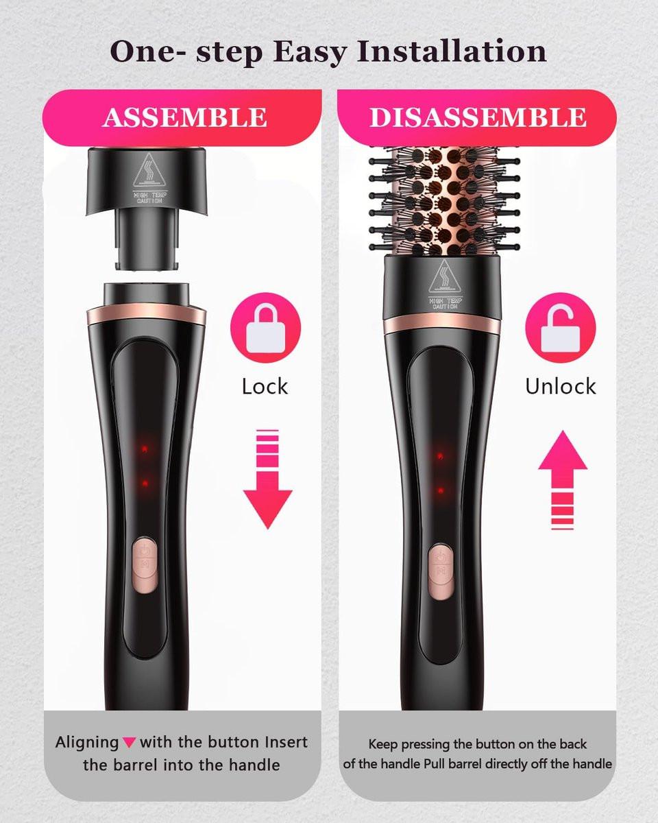 5-in-1 Lockenstab & Thermalbürsten-Set mit 4 austauschbaren Keramik-Aufsätzen (0,35-1,25 Zoll) – Schnellheizung, Dual-Voltage Reise-Haartool, Geburtstagsgeschenk für Frauen – Lockenwickler-Set für Locken und Blowout