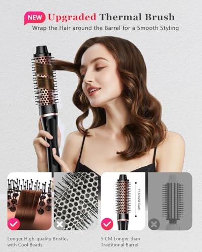 5-in-1 Lockenstab & Thermalbürsten-Set mit 4 austauschbaren Keramik-Aufsätzen (0,35-1,25 Zoll) – Schnellheizung, Dual-Voltage Reise-Haartool, Geburtstagsgeschenk für Frauen – Lockenwickler-Set für Locken und Blowout