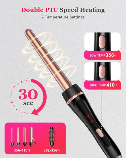 5-in-1 Lockenstab & Thermalbürsten-Set mit 4 austauschbaren Keramik-Aufsätzen (0,35-1,25 Zoll) – Schnellheizung, Dual-Voltage Reise-Haartool, Geburtstagsgeschenk für Frauen – Lockenwickler-Set für Locken und Blowout