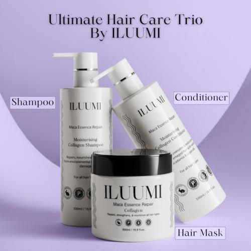 ILUUMI Maca Essence Repair Premium Haar-Shampoo mit Kollagen – Repariert, stärkt & nährt alle Haartypen – Parabenfrei, Sulfatfrei, Farbschonend – 500 ml / 16,9 fl oz