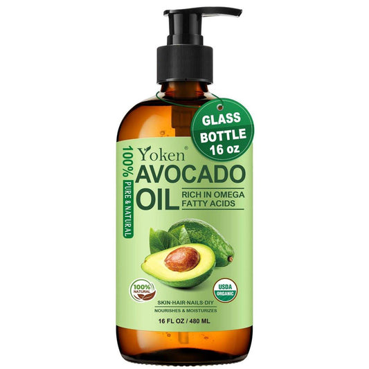 USDA Bio Avocado Öl Kaltgepresst 16 oz Glasflasche - Feuchtigkeitsspendendes, unparfümiertes Körperöl für trockene Kopfhaut, Haare & Haut, nicht fettendes Trägeröl für ätherische Öle
