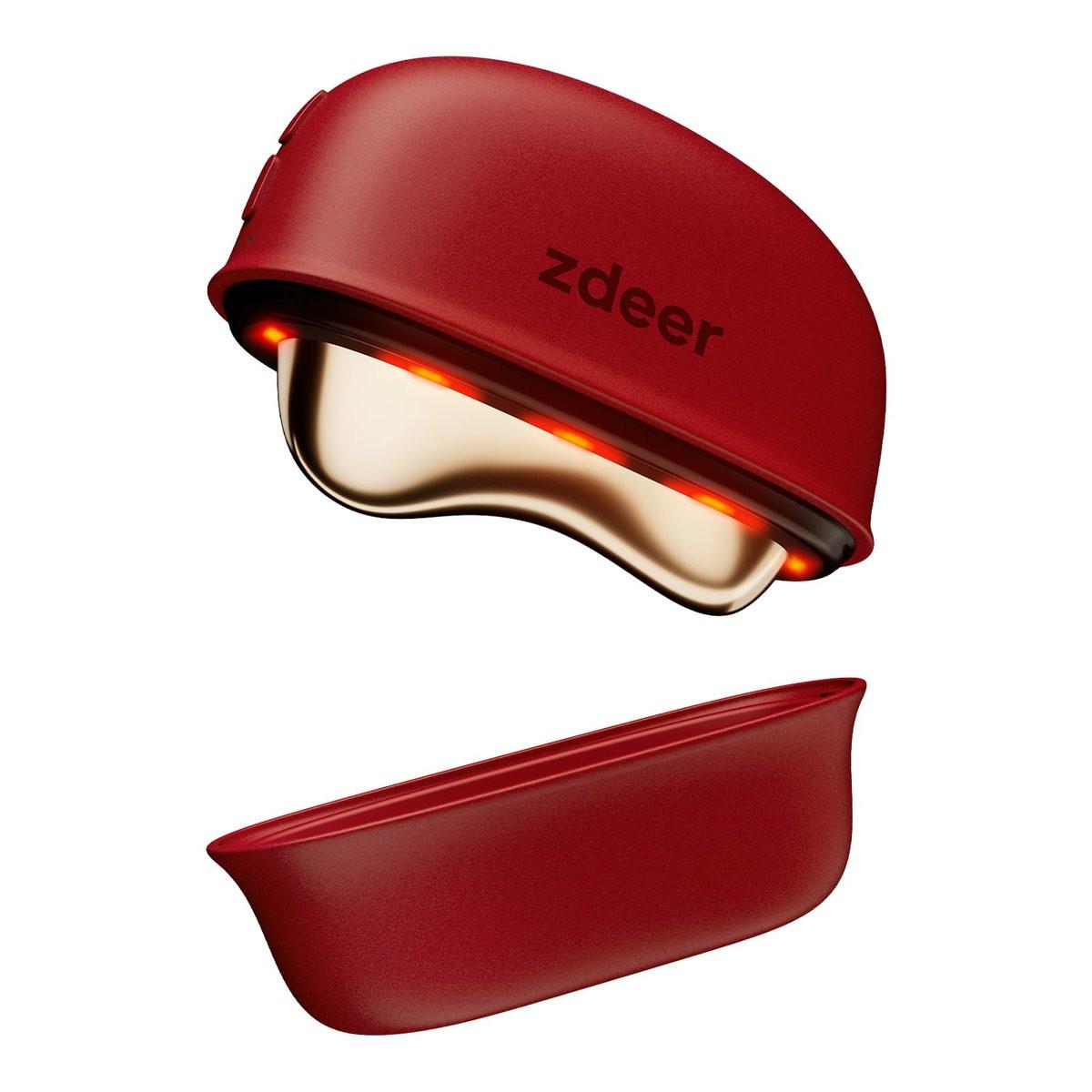 ZDEER LED Rotlichttherapie für Gesicht & Hals – Elektrischer Gua Sha Messing Massager mit Wärme & Vibration für Straffung & Hautpflege, Rot