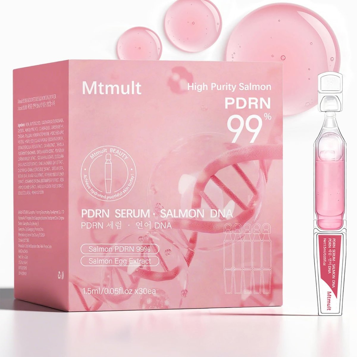 Mtmult Salmon DNA PDRN Serum – Anti-Aging Ampulle mit 99% Salmon DNA PDRN, Kollagen & Hyaluronsäure, 0,05 fl.oz x 30, festigend & feuchtigkeitsspendend