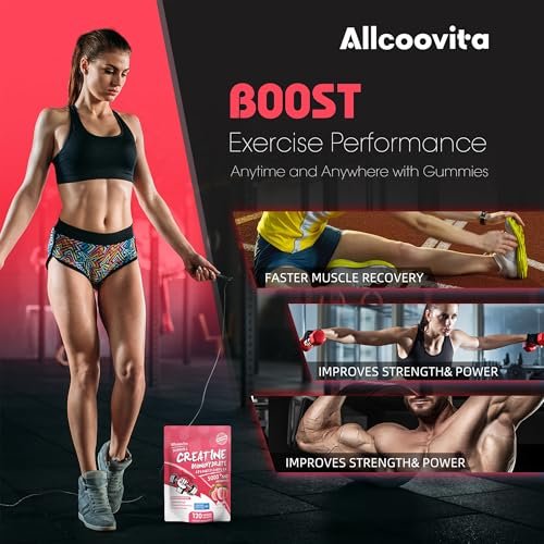 Allcoovita Creatin Monohydrat Gummis 5g für Männer & Frauen – Fokus, Kraft & Ausdauer, Anti-Schmelz-Formel, Vegan, Glutenfrei, Nicht-GVO, Pfirsich 120 Stück