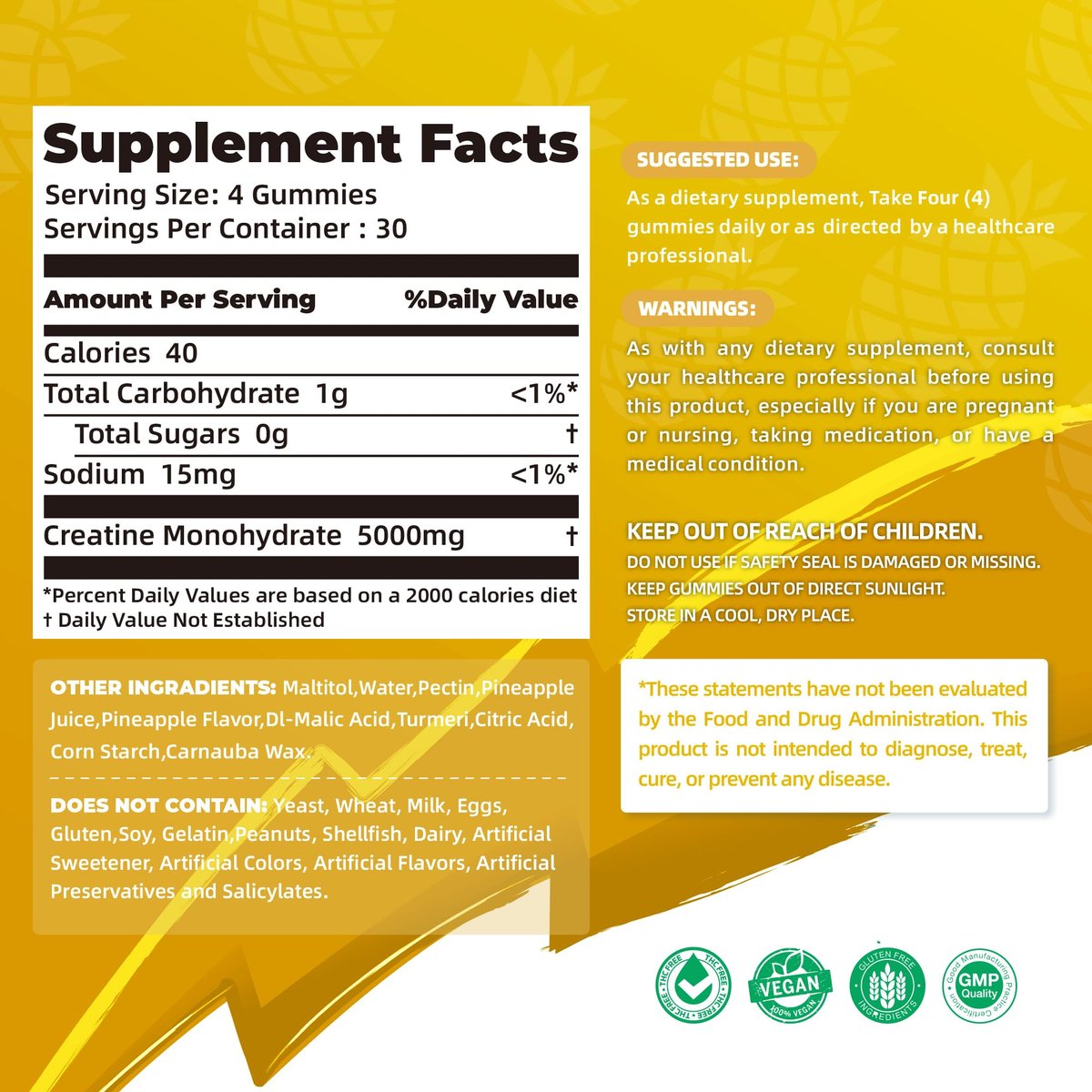 NSF-zertifizierte Creatine Gummibärchen – Creatin Monohydrat Gummies 5000 mg für Männer & Frauen – 120 Gummies, fortschrittliche Formel, Muskelkraft, Muskelaufbau, Energie-Boost, Pre-Workout-Ergänzung – Ananas