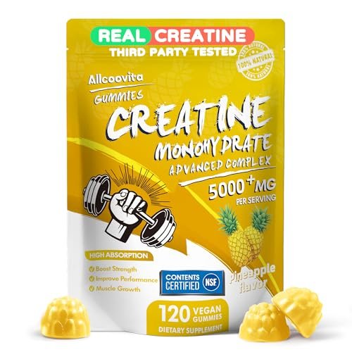 NSF-zertifizierte Creatine Gummibärchen – Creatin Monohydrat Gummies 5000 mg für Männer & Frauen – 120 Gummies, fortschrittliche Formel, Muskelkraft, Muskelaufbau, Energie-Boost, Pre-Workout-Ergänzung – Ananas
